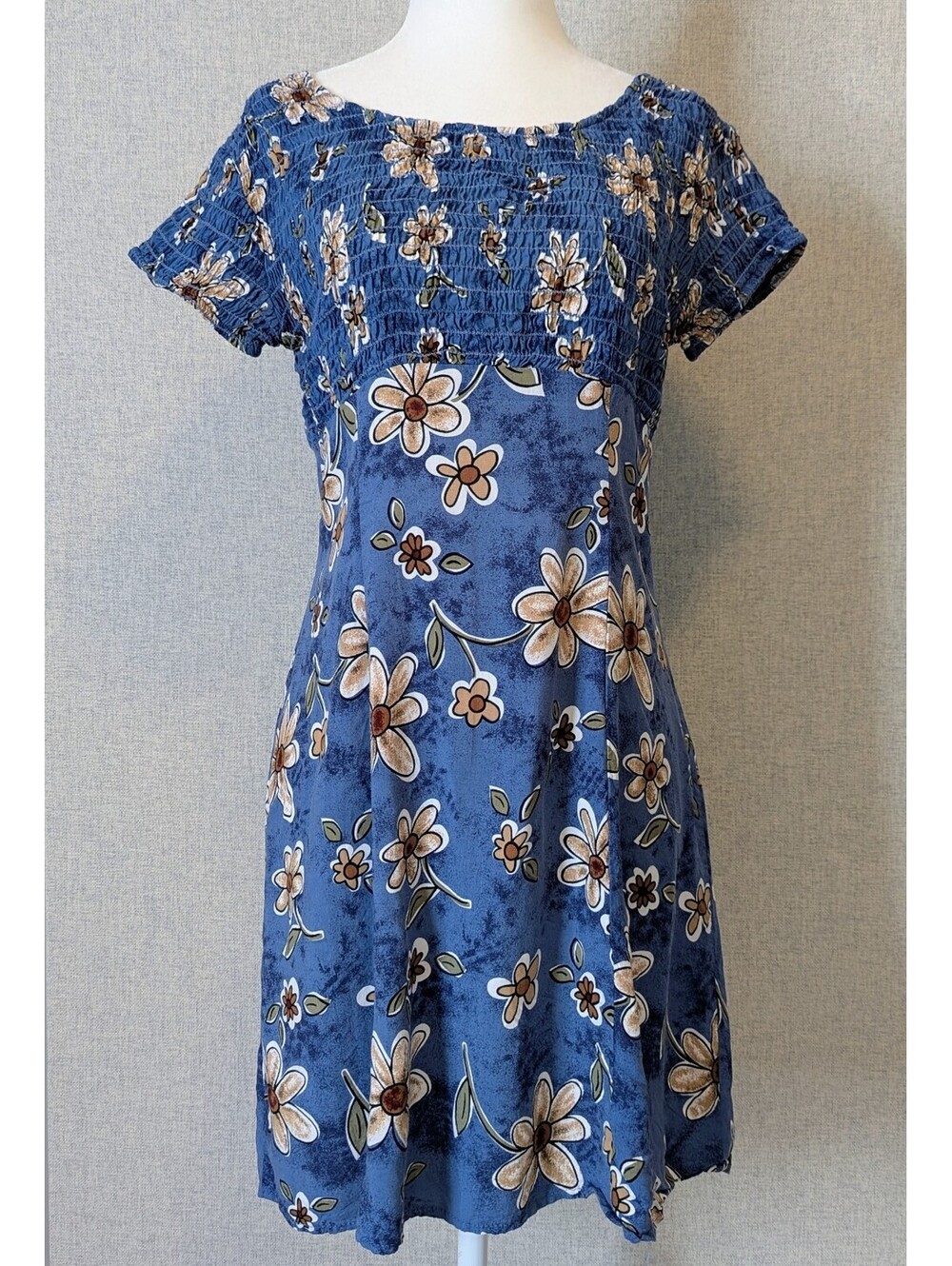 Vintage 90s smocked empire waist floral mini dress